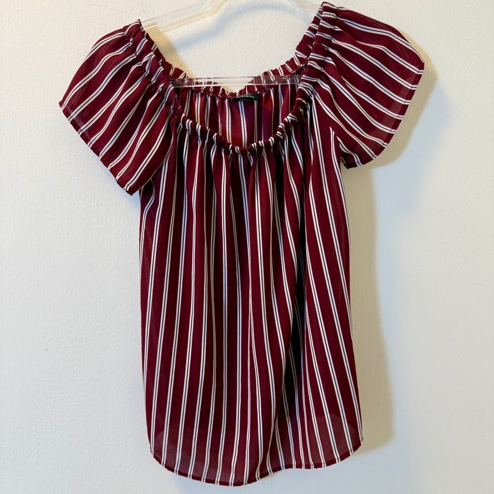 Bobeau Striped Off-Shoulder Top Women’s XS Burgundy White